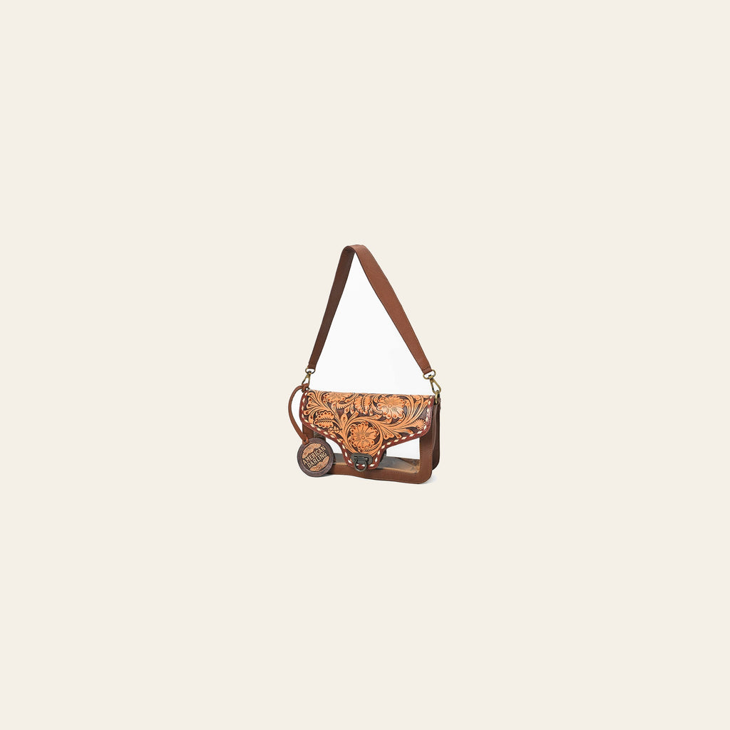 American Darling Hand-Tooled Western Leather Clear Bag – Genuine Floral Carved Crossbody, Vegetable-Tanned Full-Grain Leather