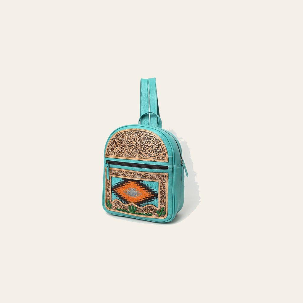 American Darling Western Leather Backpack Bag with Hand-Tooled Floral Details, Woven Saddle Blanket Front, Adjustable Strap, Spacious Interior & Premium Craftsmanship