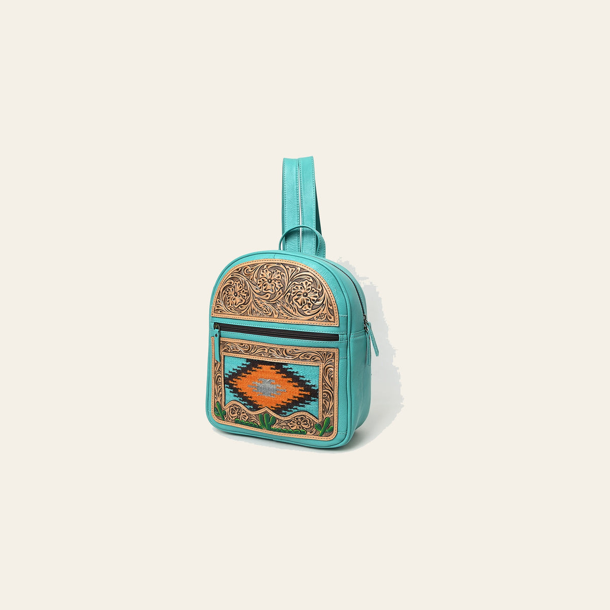 American Darling Western Leather Backpack Bag with Hand-Tooled Floral Details, Woven Saddle Blanket Front, Adjustable Strap, Spacious Interior & Premium Craftsmanship