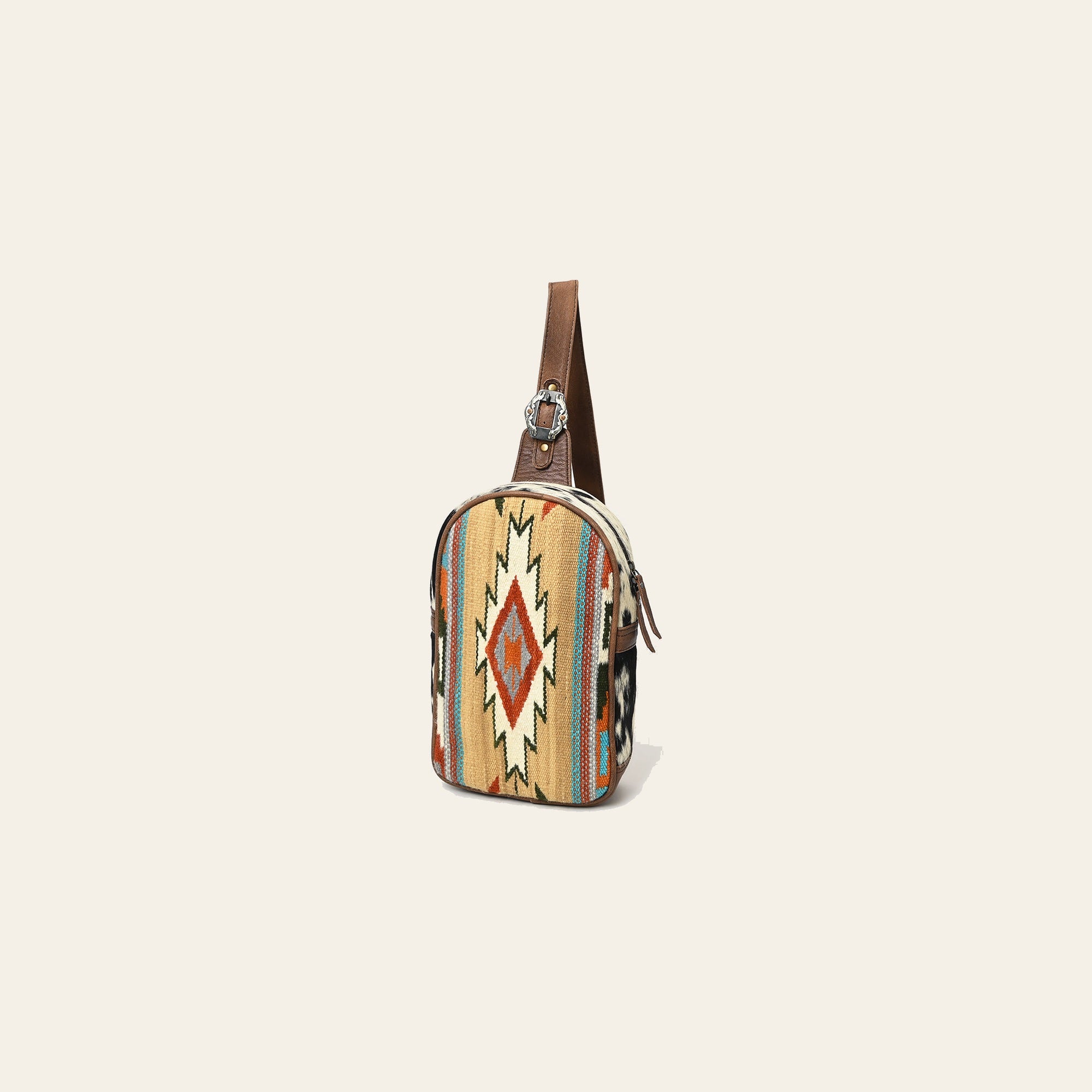 American Darling Western Leather Sling Bag with Hair-On Cowhide, Hand Woven Saddle Blanket Front, Adjustable Strap & Organized Interior