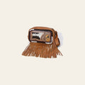 American Darling Western Leather Fanny Pack Bag for Women, Hair-On Cowhide, Hand Tooled Floral, Long Fringes, Adjustable Strap
