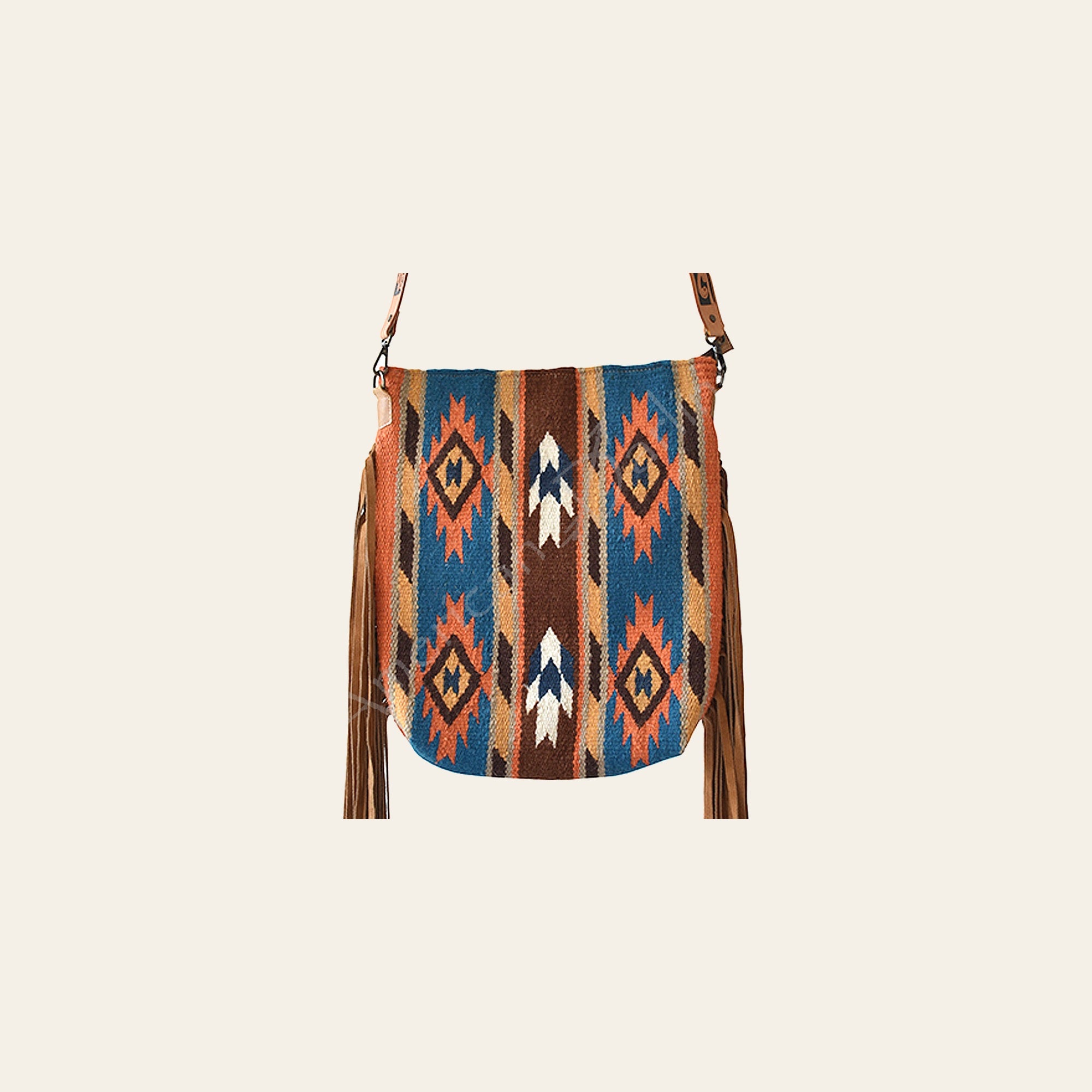 American Darling Messenger Bag Western Hand Woven Saddle Blanket Genuine Leather Crossbody with Fringes and YKK Zipper