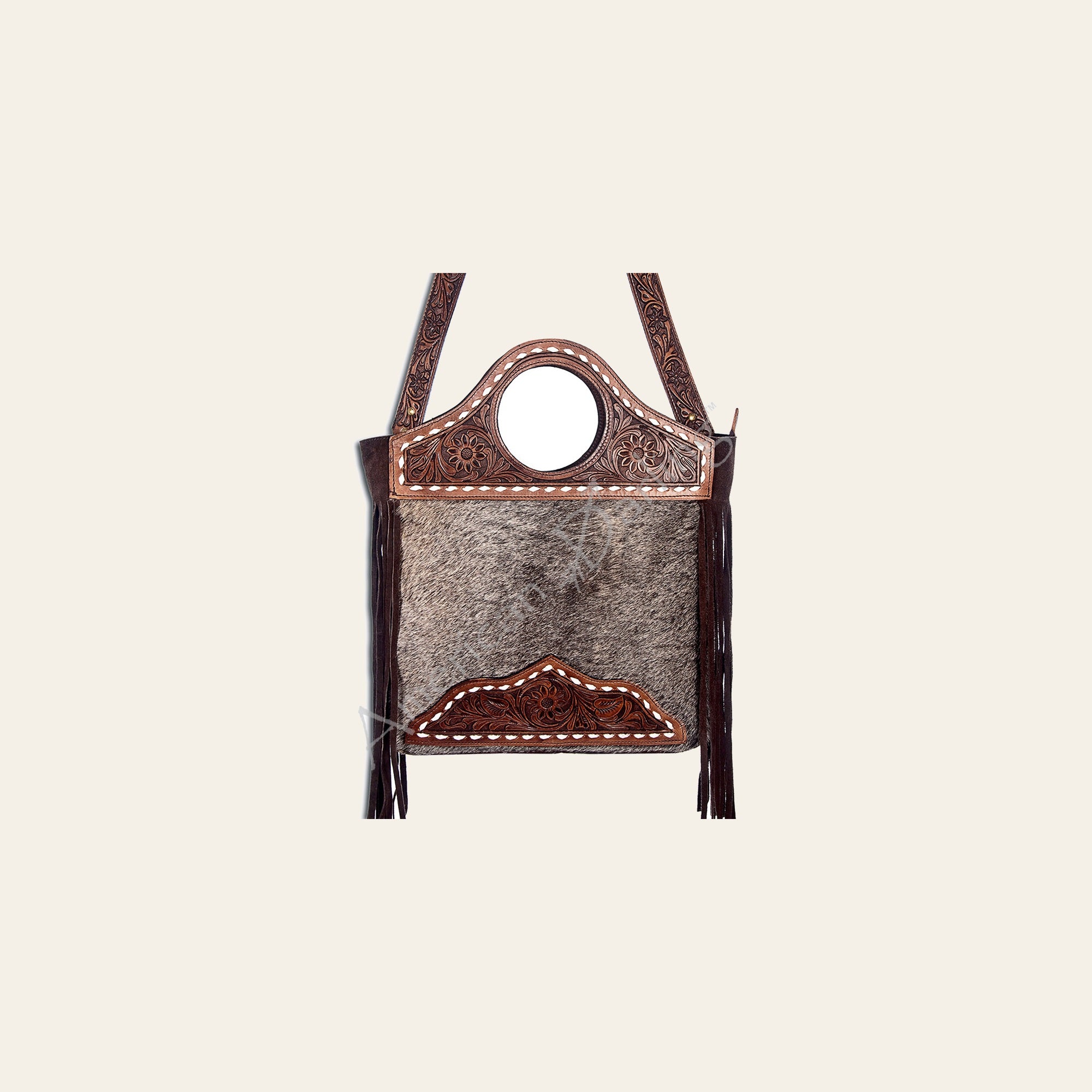 American Darling Western Leather Clutch Bag Hand Tooled Floral Carved Cowhide Purse with Fringes and YKK Zipper