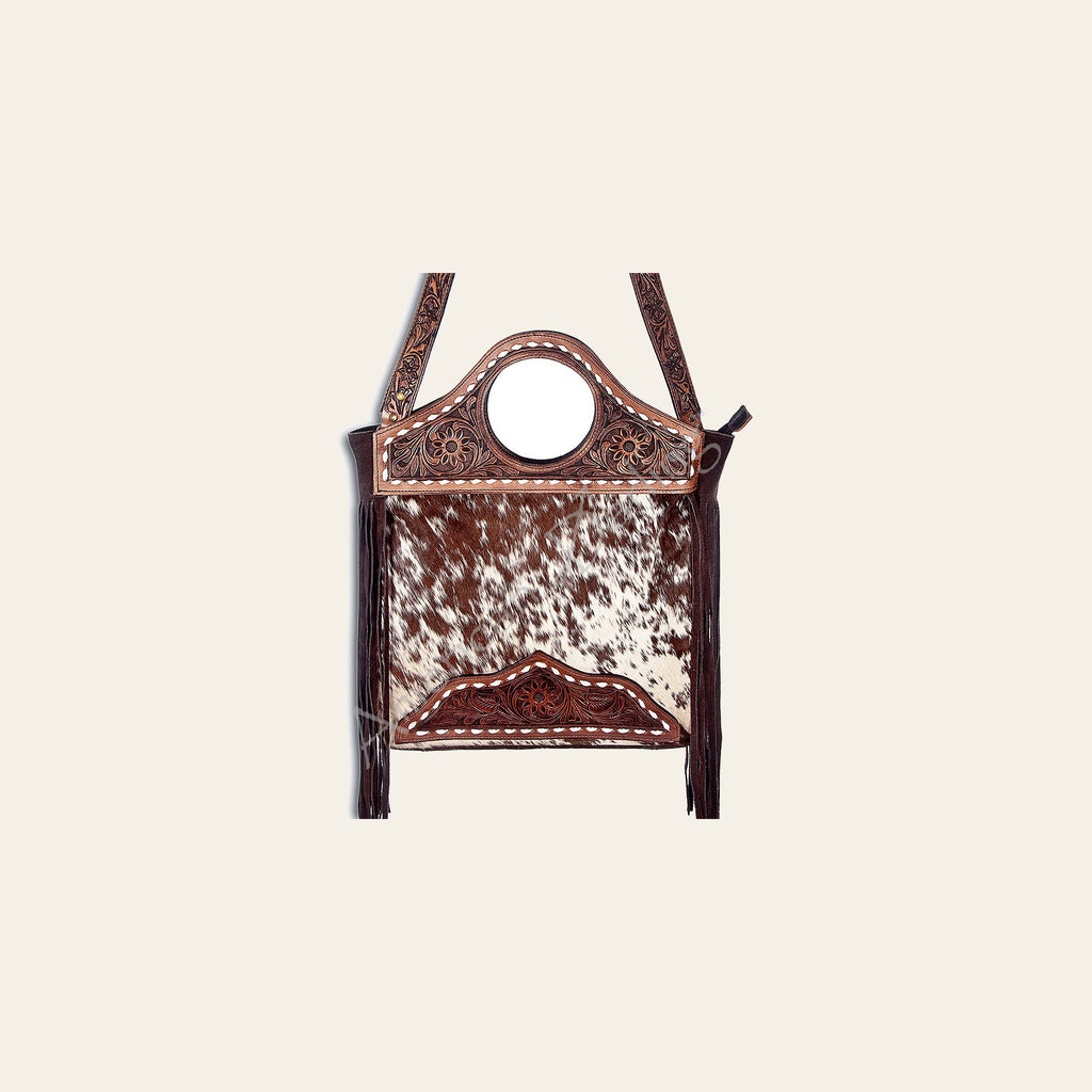 American Darling Western Leather Clutch Bag Hand Tooled Floral Carved Cowhide Purse with Fringes and YKK Zipper