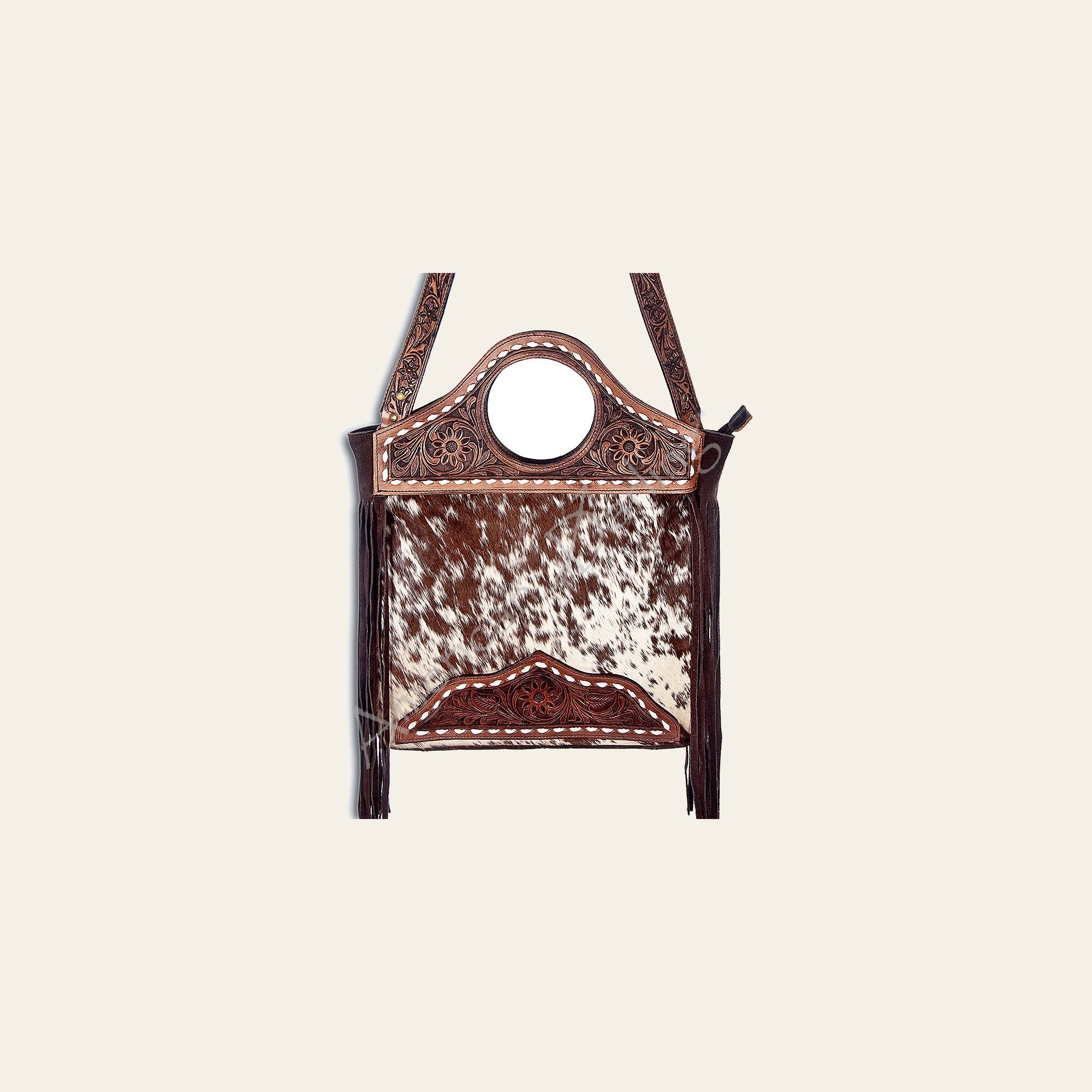 American Darling Western Leather Clutch Bag Hand Tooled Floral Carved Cowhide Purse with Fringes and YKK Zipper
