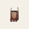 American Darling Messenger Bag Hand Tooled Floral Carved Leather Hair-On Cowhide with Fringes Western Purse