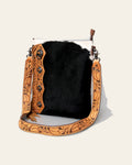 American Darling Chaps Bag Handcrafted from Hand Tooled Leather & Hair-On Cowhide with Concho, Fringes, and YKK Zipper