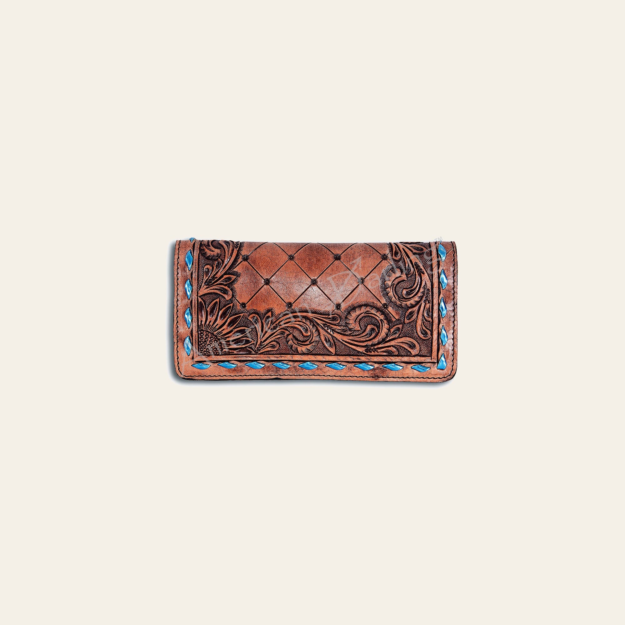 American Darling Western Wallet Bag Hand Tooled Floral Carved Buck Stitched Genuine Vegetable Tanned Leather Purse