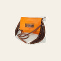 American Darling Small Cross body Bag, Hair-On Cowhide & Hand Tooled Floral Leather, Fringes, Vegetable Tanned Genuine Leather