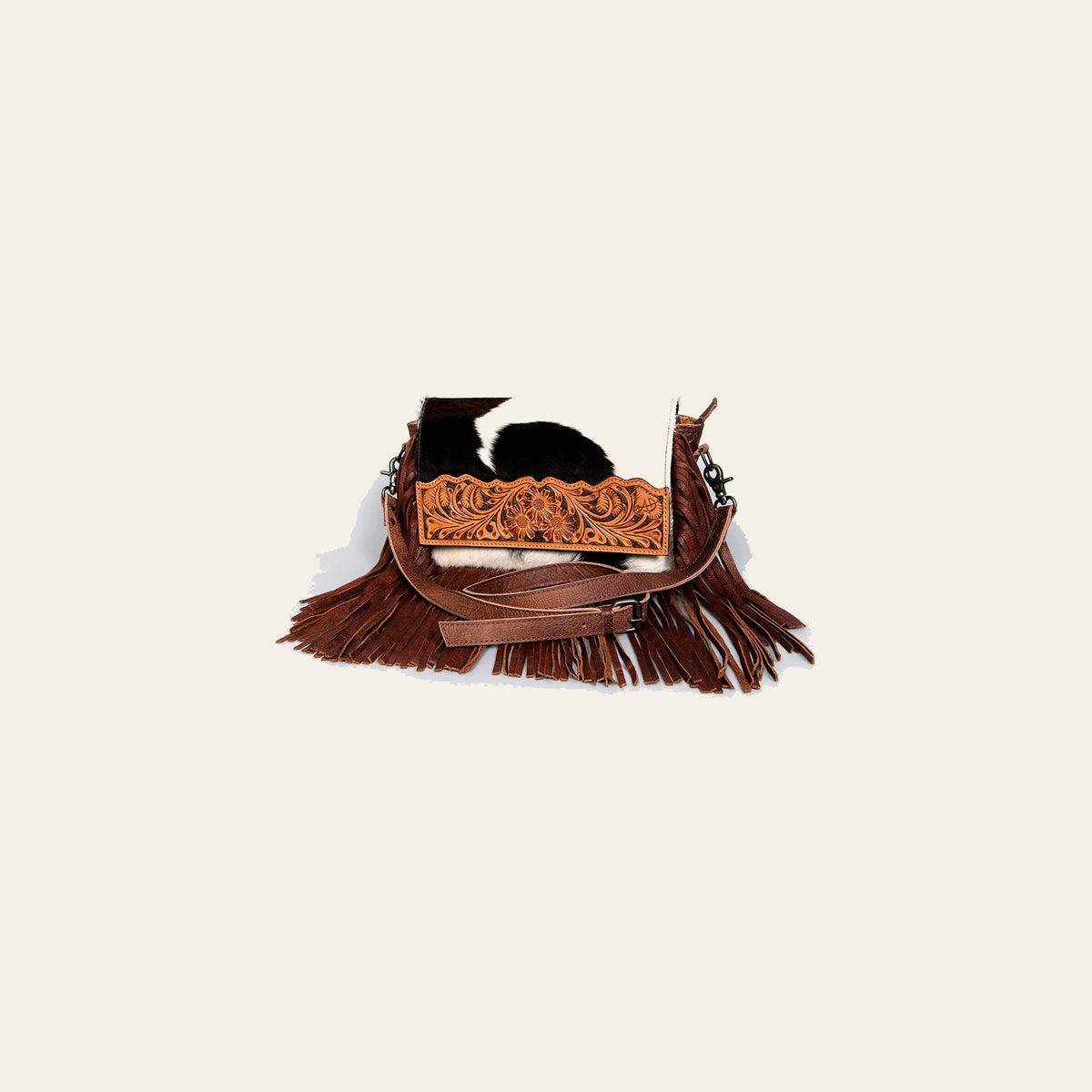 American Darling Small Cross body Bag Hand Tooled Floral Hair-On Cowhide Genuine Leather Fringed Purse with YKK Zipper