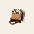 American Darling Hand Tooled Floral Carved Messenger Bag with Fringes Hair-On Cowhide Vegetable-Tanned Genuine Leather YKK Zipper