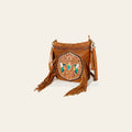 American Darling Women's Large Cross body Bag Hand Tooled Floral Carved Fringes Braided Genuine Leather YKK Zipper