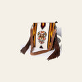 American Darling Woven Sugar Skull Handbag – Southwestern Striped Purse with Embroidered Skull, Tooled Leather Strap & Fringe