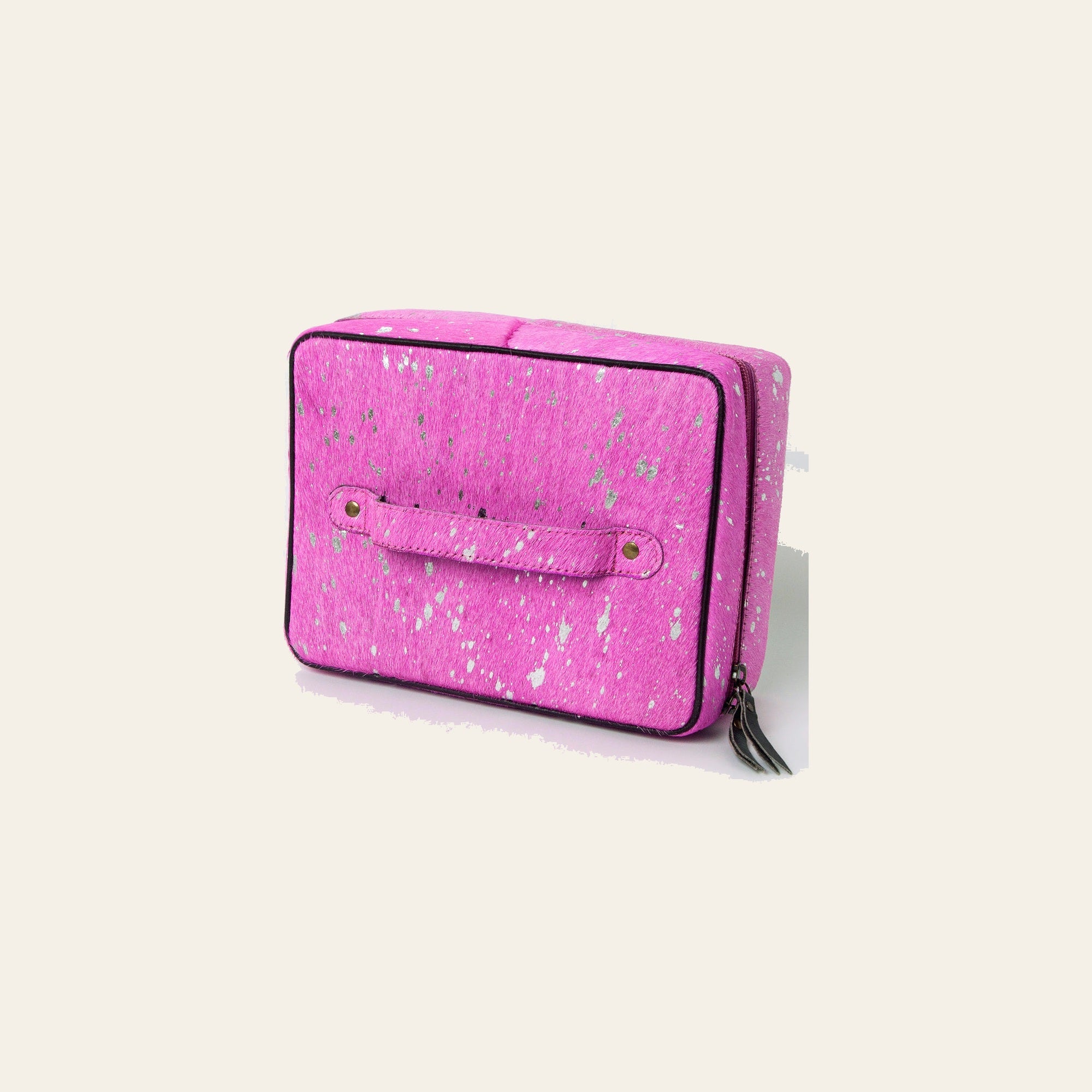 American Darling Pink Jewelry Case for Women - Hair-On Cowhide Eco-Friendly Genuine Leather Travel Organizer