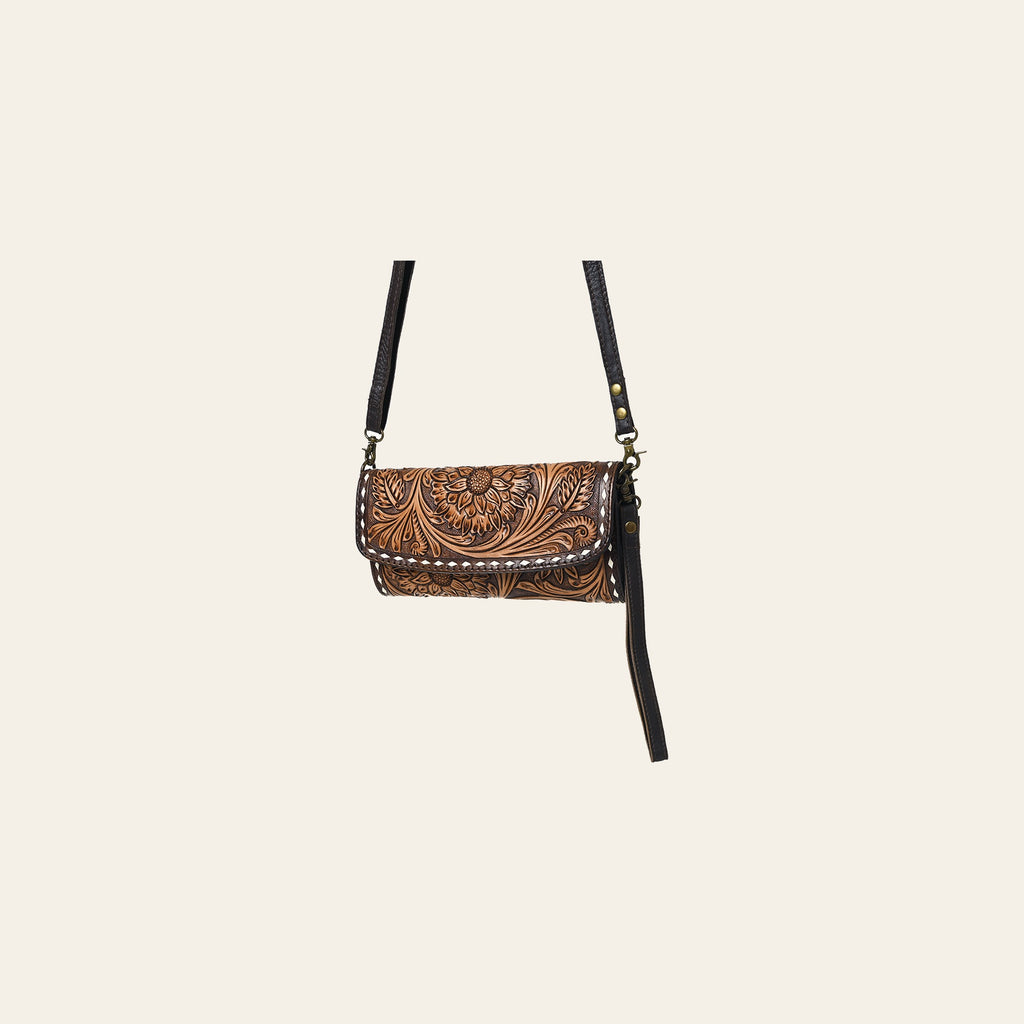 American Darling Hand Tooled Floral Carved Genuine Leather Small Cross body Bag Buck Stitched Vegetable-Tanned Eco-Friendly