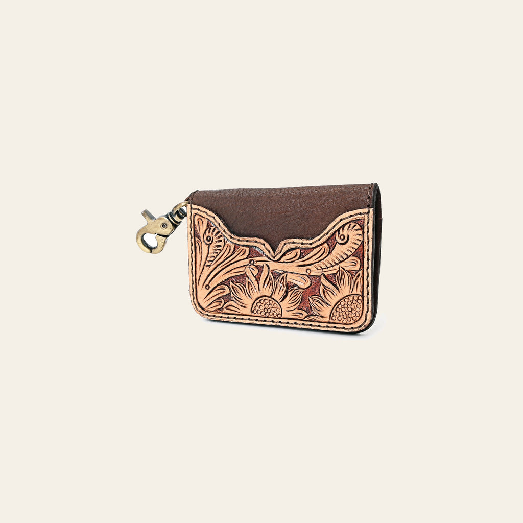 American Darling Hand Tooled Floral Carved Leather Key Ring Vegetable-Tanned Full Grain Genuine Leather with YKK Zipper