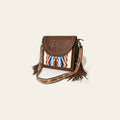 American Darling Hand Woven Saddle Blanket Fringed Cross body Bag Vegetable-Tanned Genuine Leather Rivetted Western Purse