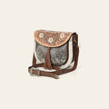American Darling Hand Tooled Floral Carved Cross body Bag Hair-On Cowhide Tassels Buck Stitched Vegetable-Tanned Genuine Leather