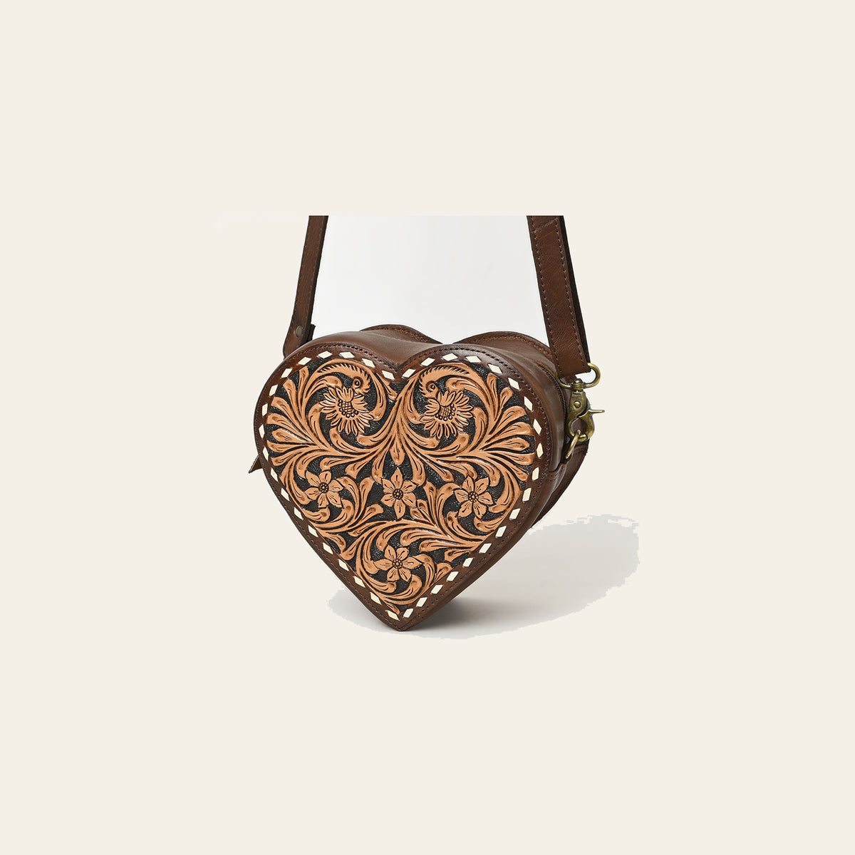 American Darling Hand Tooled Floral Carved Canteen Bag Vegetable-Tanned Genuine Leather Western Crossbody with YKK Zipper