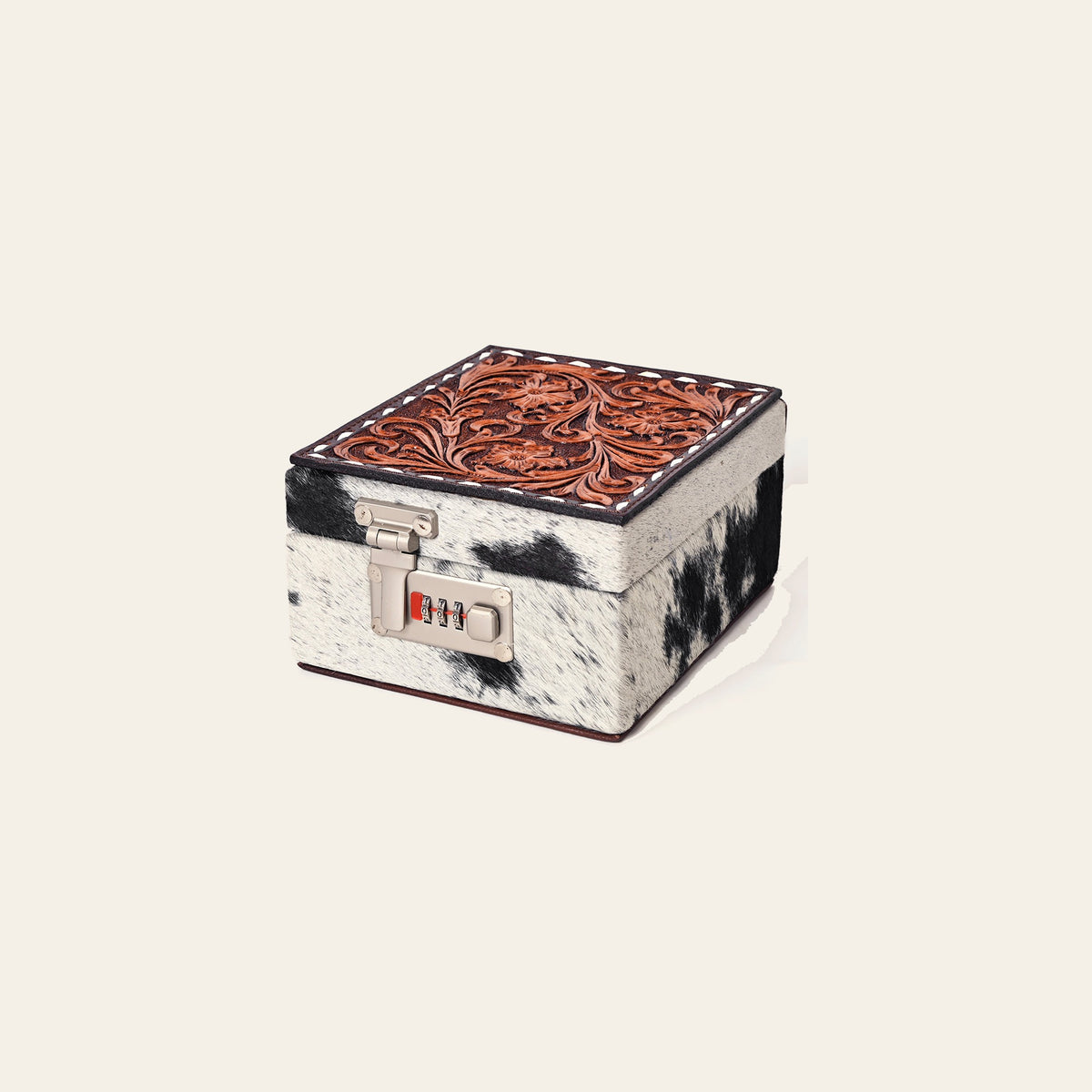 American Darling Hair-On Cowhide Hand Tooled Floral Carved Leather Jewelry Case Genuine Western Leather with YKK Zipper