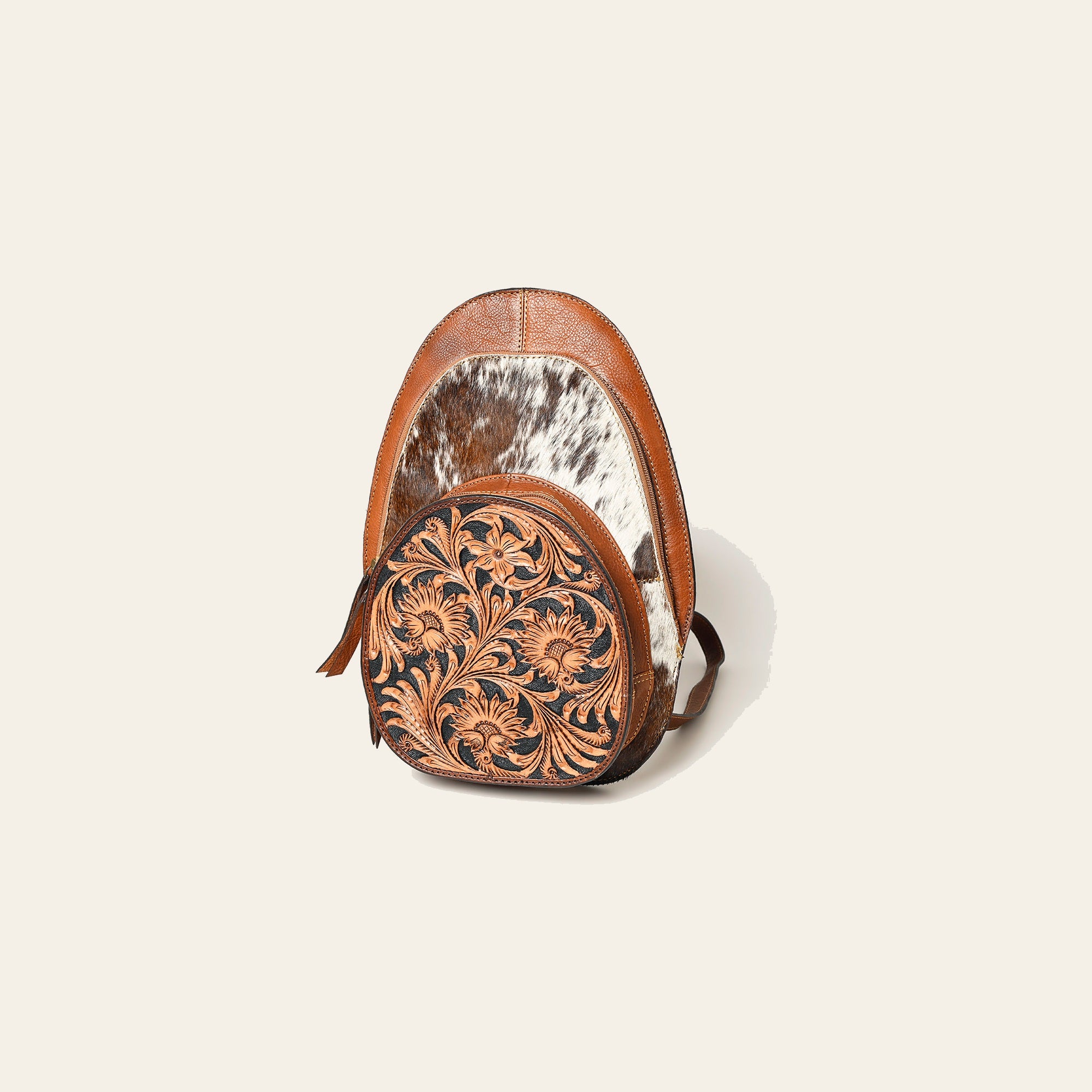 American Darling Western Leather Backpack - Eco-Friendly Full Grain Leather Hair-On Cowhide Hand Tooled Floral Carved Purse