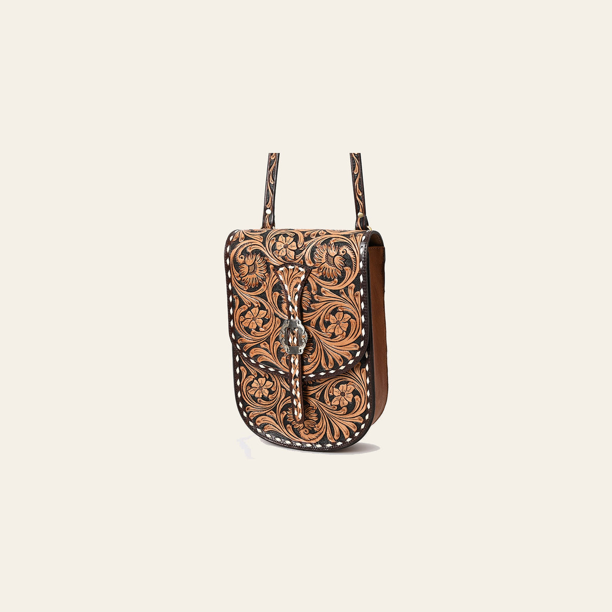 American Darling Western Leather Messenger Bag - Eco-Friendly Vegetable Tanned Full Grain Leather Hand Tooled Floral Carved Purse