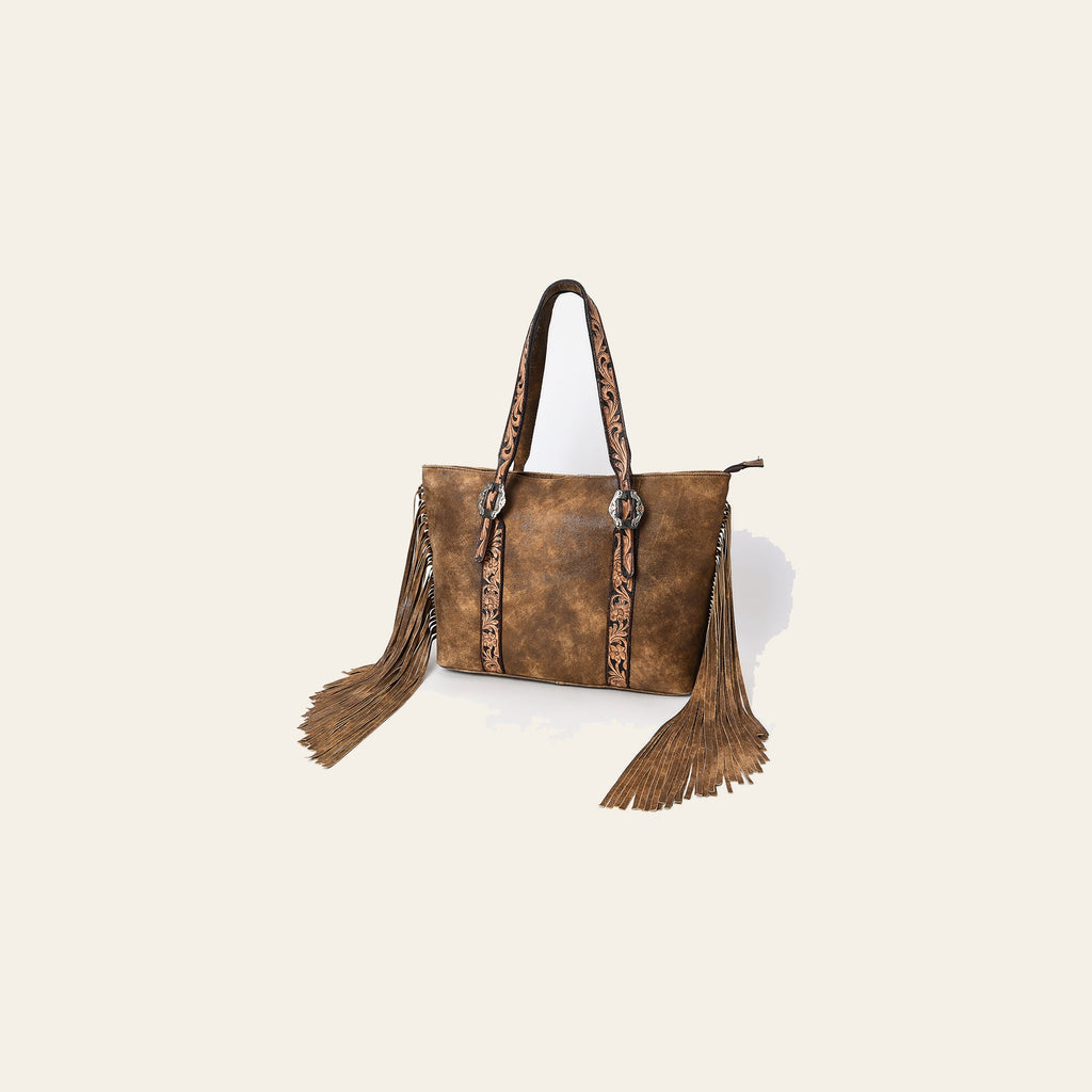 American Darling Western Leather Cross body Bag - Eco-Friendly Vegetable Tanned Full Grain Leather Hand Tooled Floral Carved Fringe Purse
