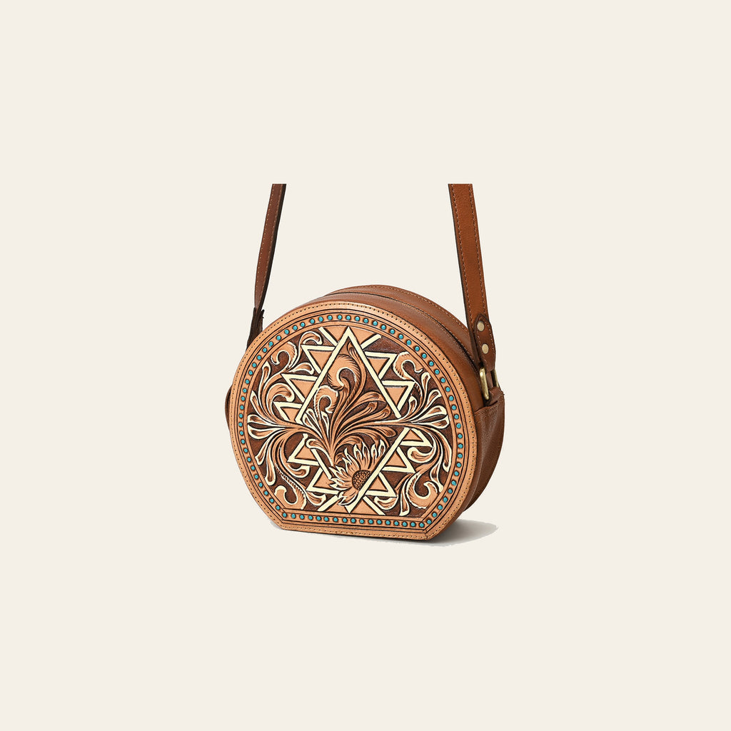 American Darling Western Leather Canteen Bag - Eco-Friendly Vegetable Tanned Full Grain Leather Hand Tooled Floral Carved Purse