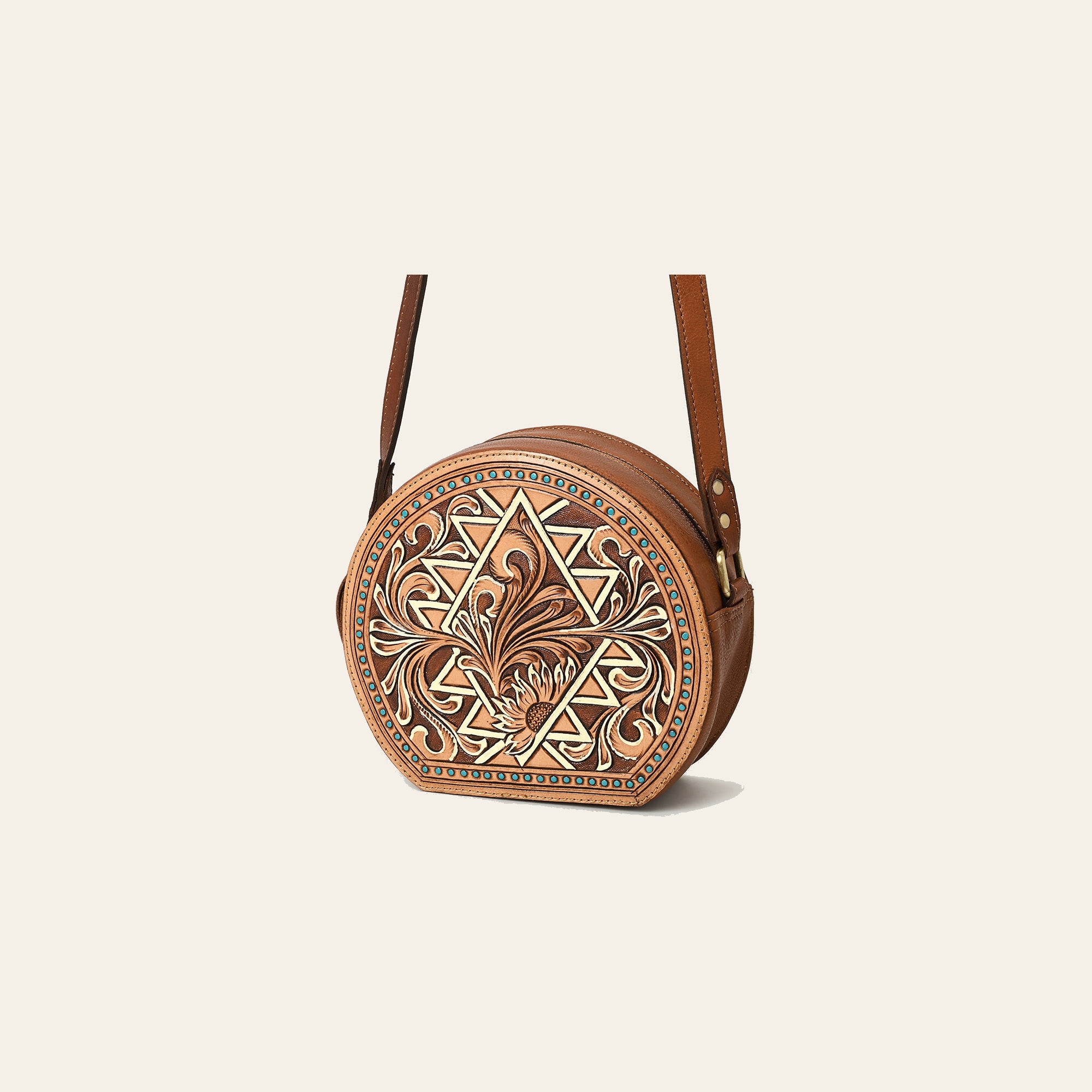 American Darling Western Leather Canteen Bag - Eco-Friendly Vegetable Tanned Full Grain Leather Hand Tooled Floral Carved Purse