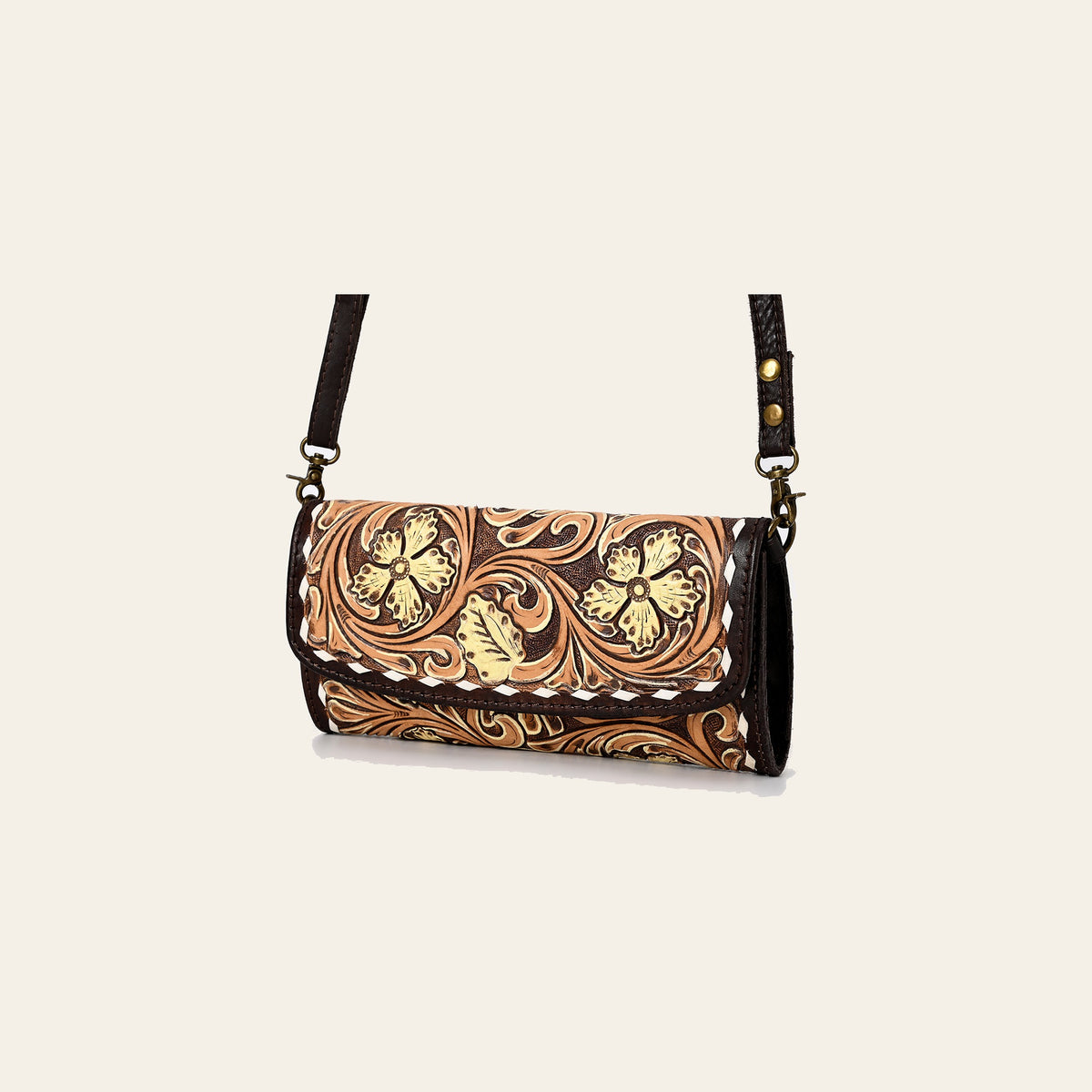 American Darling Hand Tooled Floral Carved Genuine Leather Small Cross body Bag Eco-Friendly Western Purse