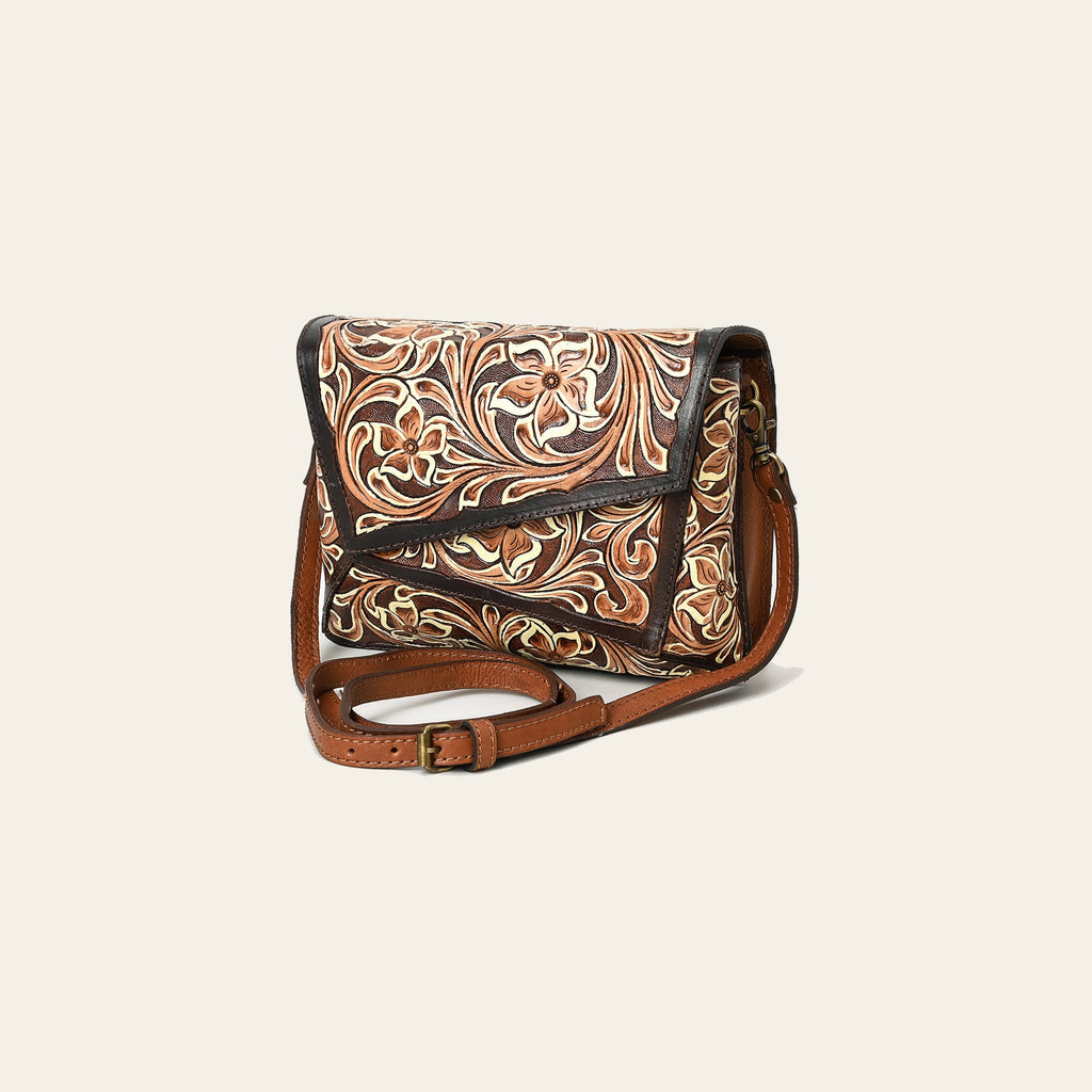 American Darling Hand Tooled Floral Carved Genuine Leather Small Cross body Bag Eco-Friendly Western Purse