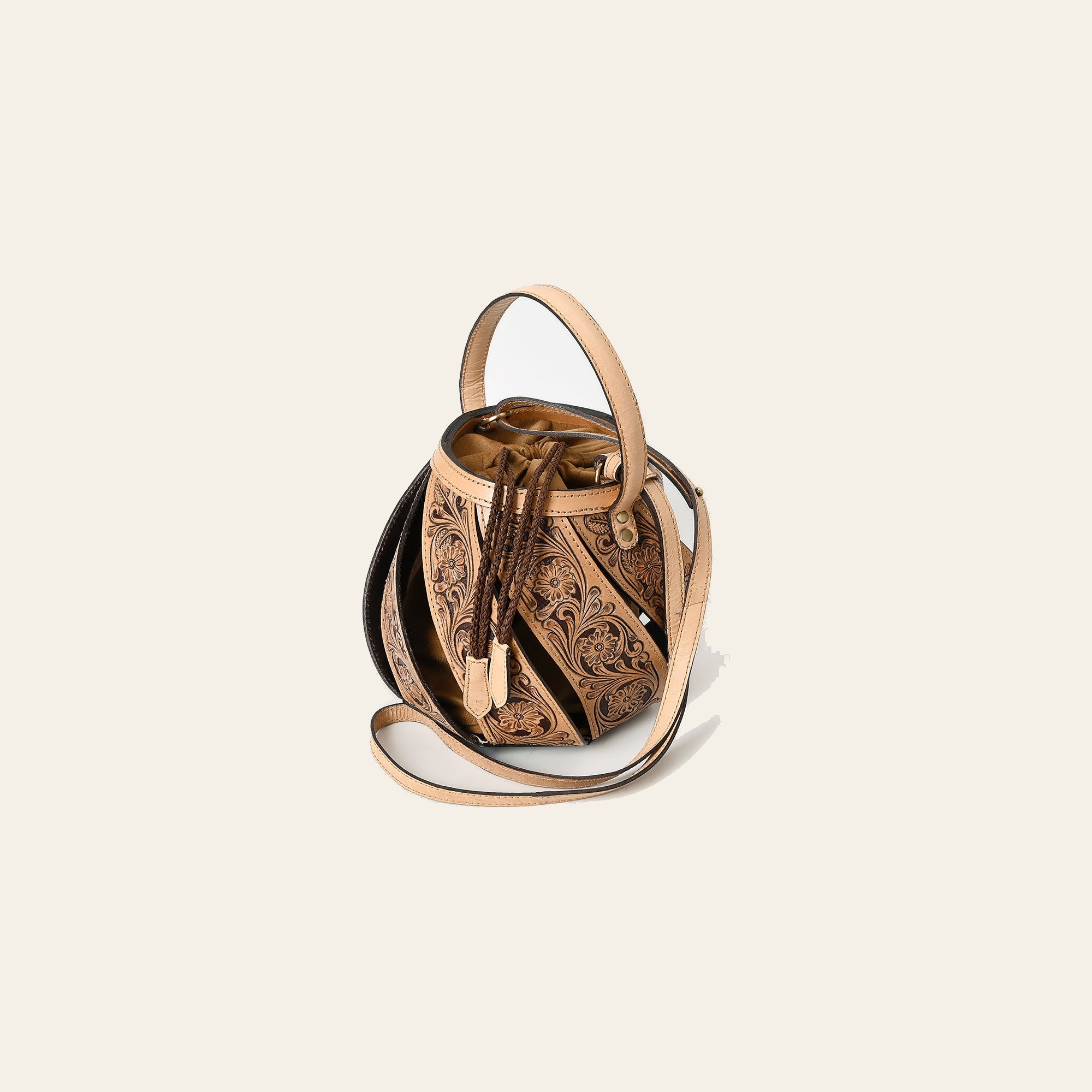 American Darling Hand Tooled Floral Carved Genuine Leather Bucket Bag Drawstring Eco-Friendly Western Purse