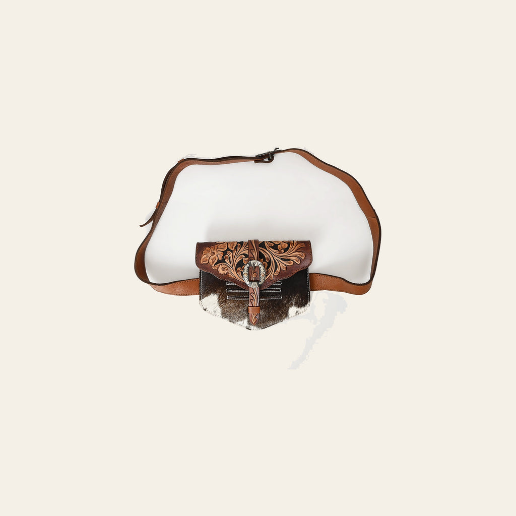 American Darling Women's Hand Tooled Floral Carved Hair-On Cowhide Genuine Leather Sling Bag Western Eco-Friendly Purse