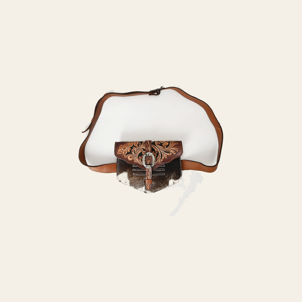 American Darling Women's Hand Tooled Floral Carved Hair-On Cowhide Genuine Leather Sling Bag Western Eco-Friendly Purse