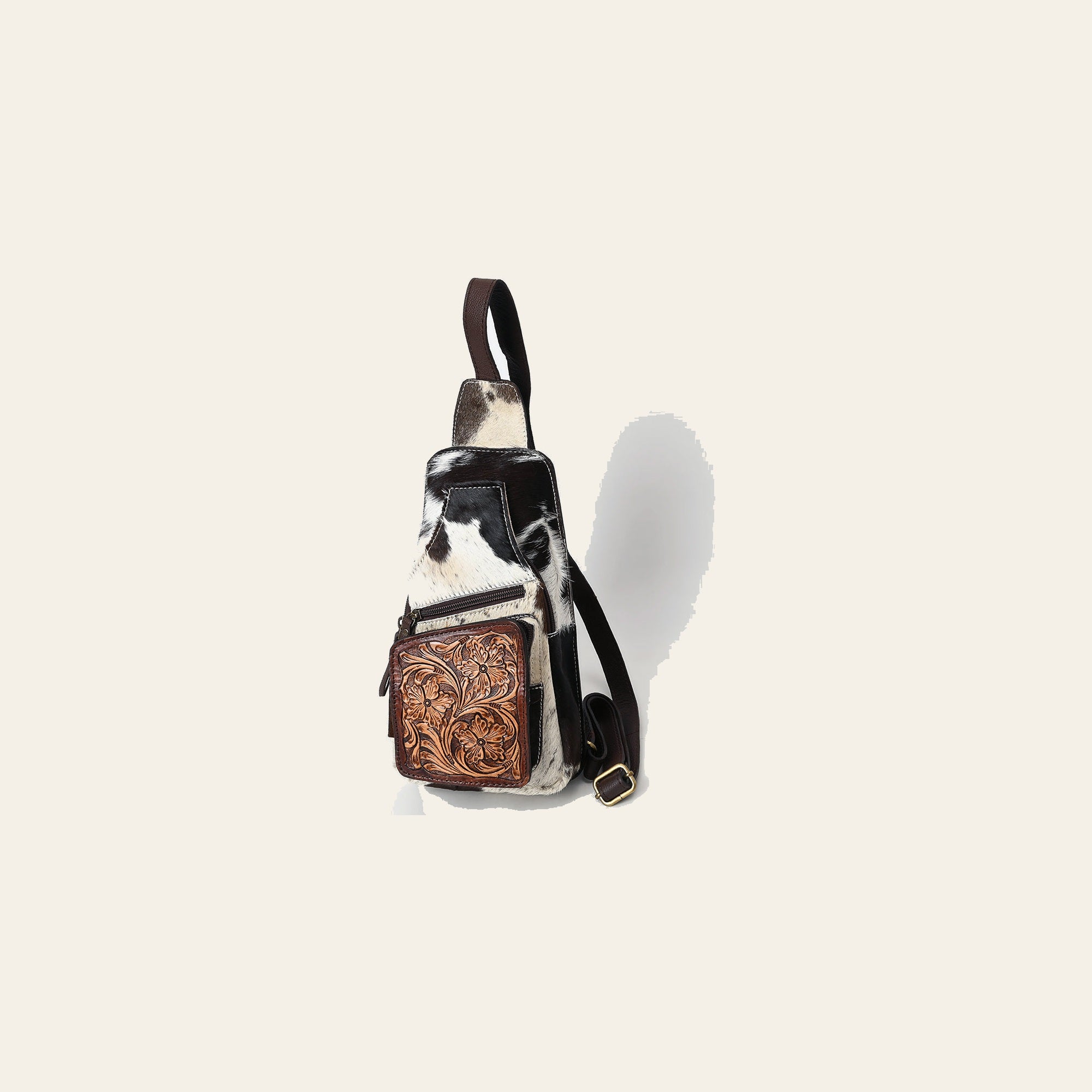American Darling Women's Hand Tooled Floral Carved Hair-On Cowhide Genuine Leather Sling Bag Western Eco-Friendly Purse