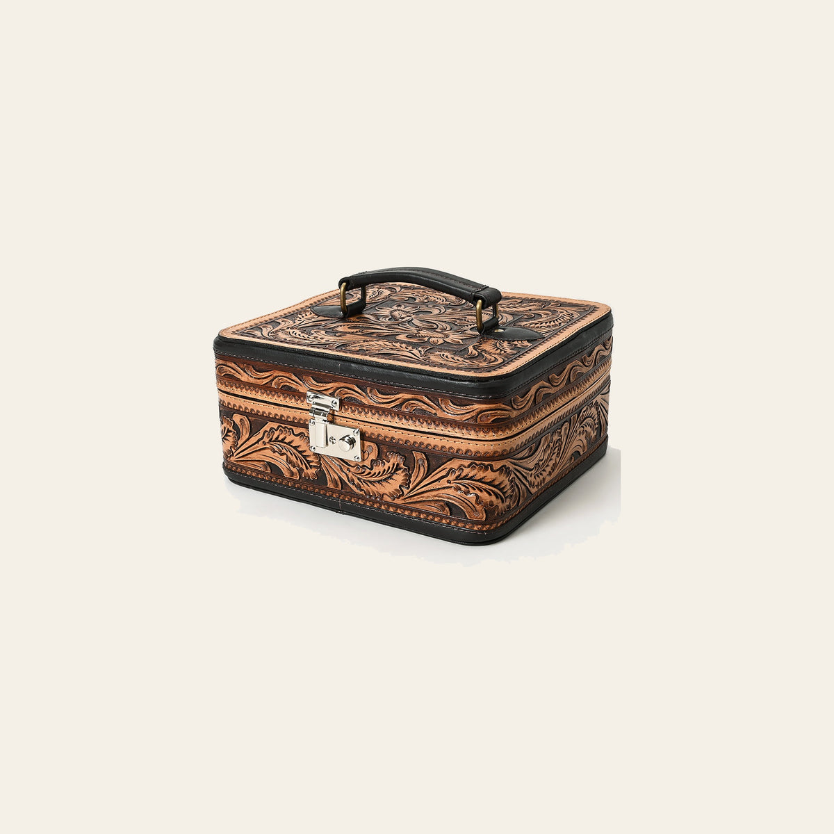 American Darling Jewelry Case - Hand Tooled Floral Carved, Eco-Friendly Vegetable Tanned Genuine Leather, Western Style