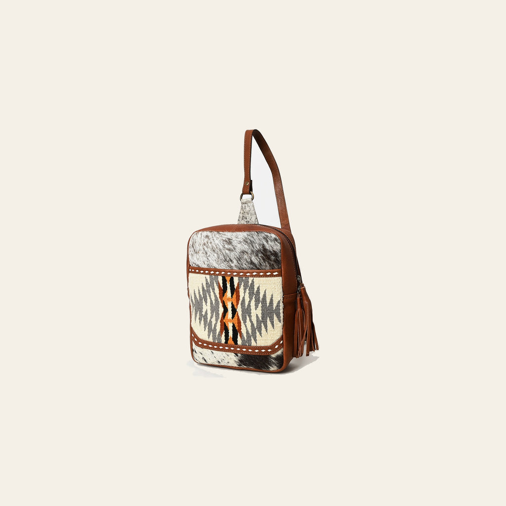 American Darling Hand Woven Saddle Blanket & Hair-On Cowhide Vegetable-Tanned Genuine Leather Sling Bag with YKK Zipper