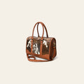 American Darling Hand Tooled Floral Carved Vegetable-Tanned Genuine Leather Speedy Bag with Hair-On Cowhide & YKK Zipper