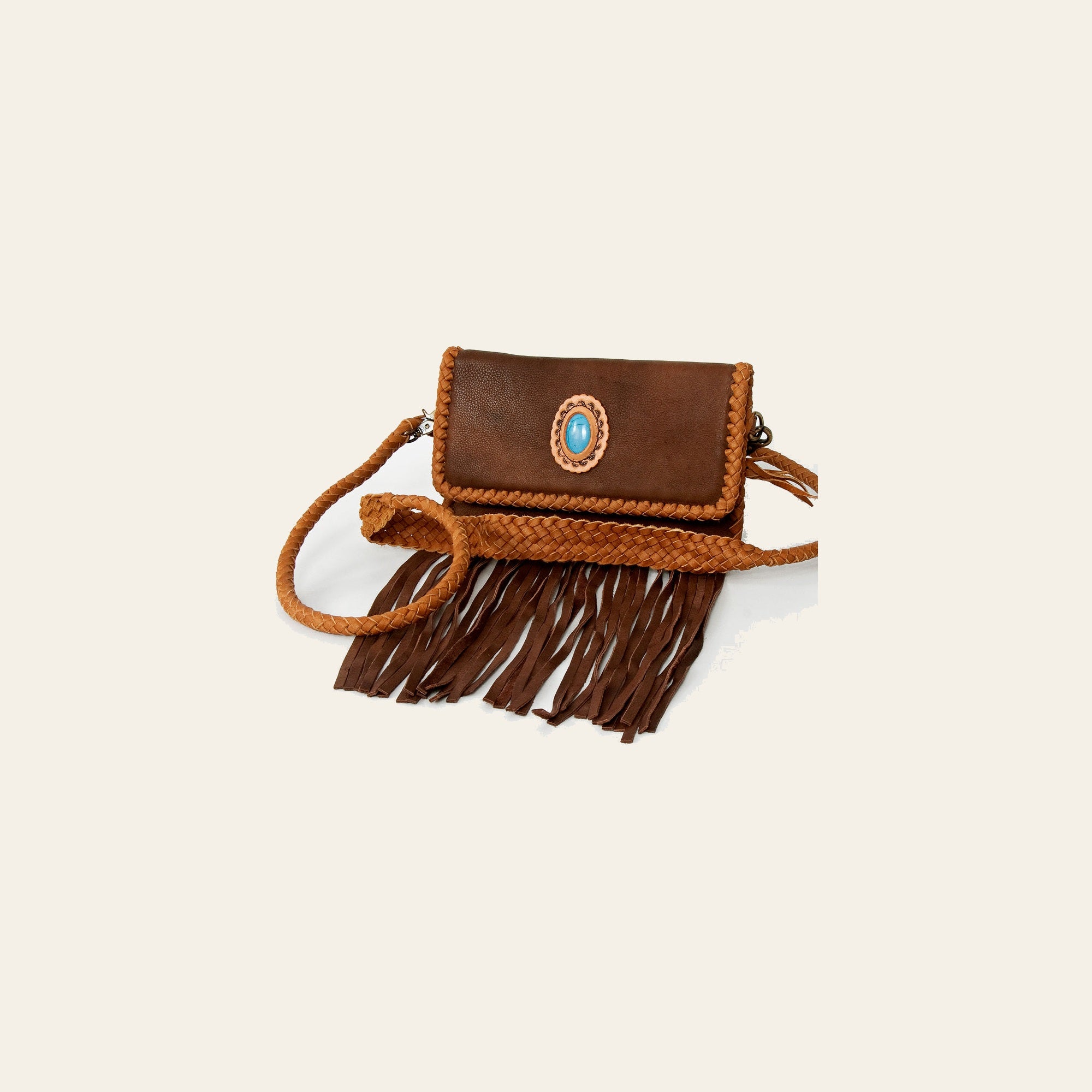 American Darling Small Cross body Bag, Genuine Vegetable-Tanned Leather Western Purse with Fringes & Braided Detail