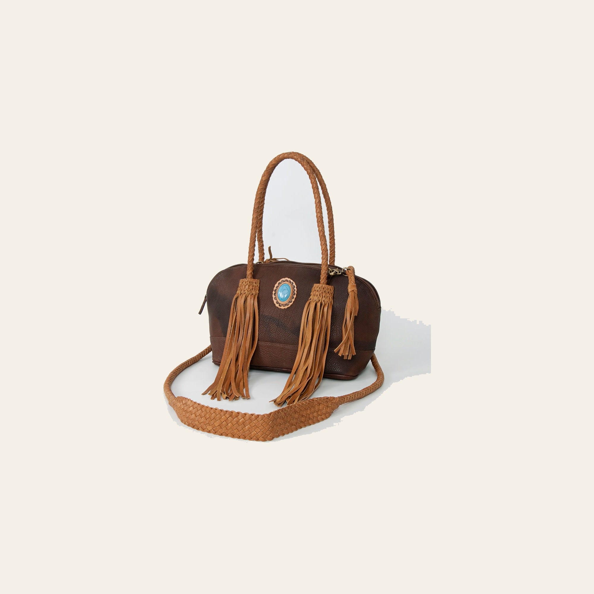 American Darling Speedy Bag, Handcrafted Genuine Vegetable-Tanned Leather Western Purse with Braided Handles & Fringes