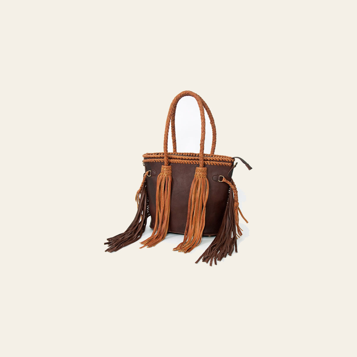 American Darling Tote Bag, Genuine Vegetable-Tanned Leather, Braided Trim with Tassels & Fringes, Western Handbag