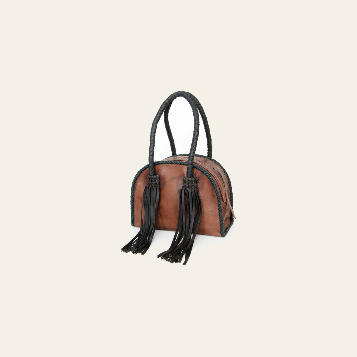 American Darling Tote Bag, Genuine Vegetable-Tanned Leather, Braided Trim and Fringes, Western Handcrafted Handbag for Women