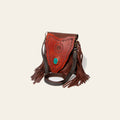 American Darling Messenger Bag Hand Tooled Leather with Fringes and Turquoise Stone Genuine Vegetable Tanned Leather 11in x 9in