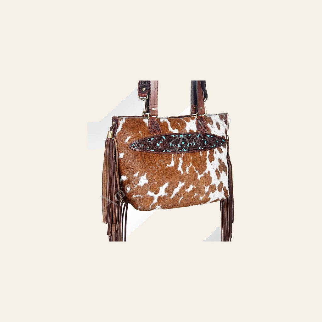 American Darling Women's Tote Hand Tooled Hair - On Genuine Leather Handbag and Ladies Purse