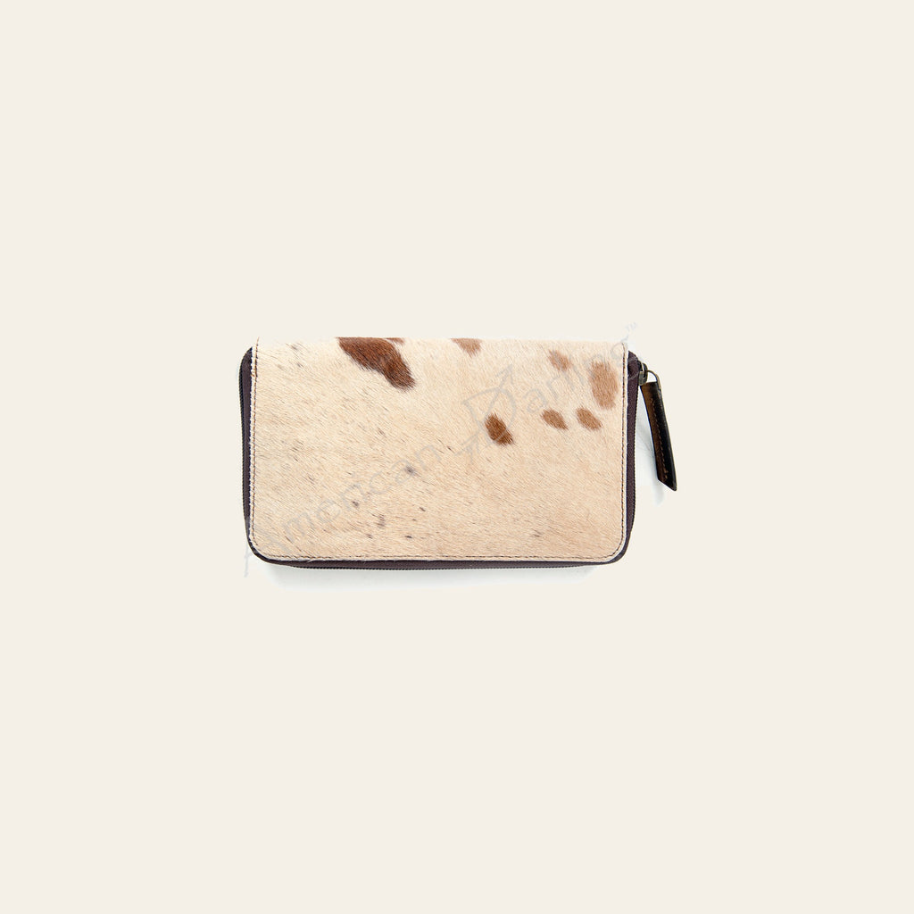 American Darling Organiser Hair-On Cowhide Genuine Vegetable Tanned Leather Western Zip Around Wallet 4.5in X 8in X 1in