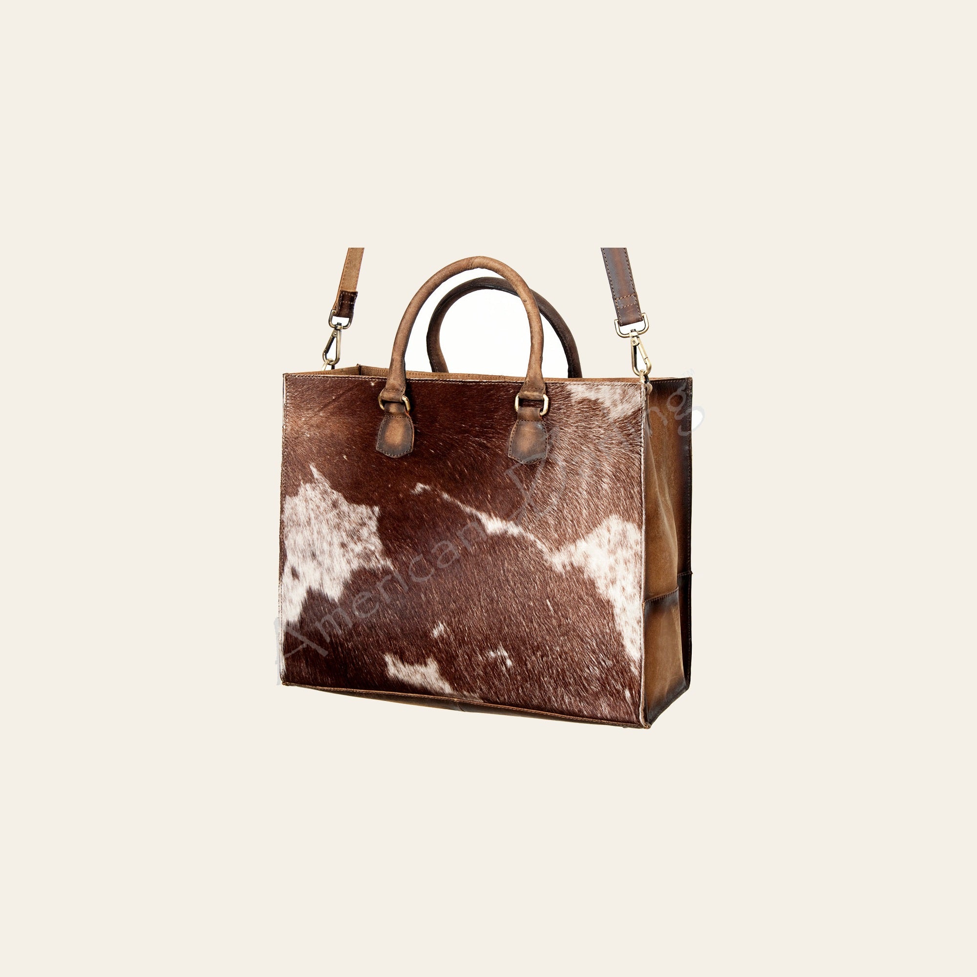 American Darling Hair-On Cowhide Tote Bag, Handcrafted Western Full Grain Leather Shoulder Bag, Large Work Travel Purse, 14in (H) X 16in (W) X 6in (D)