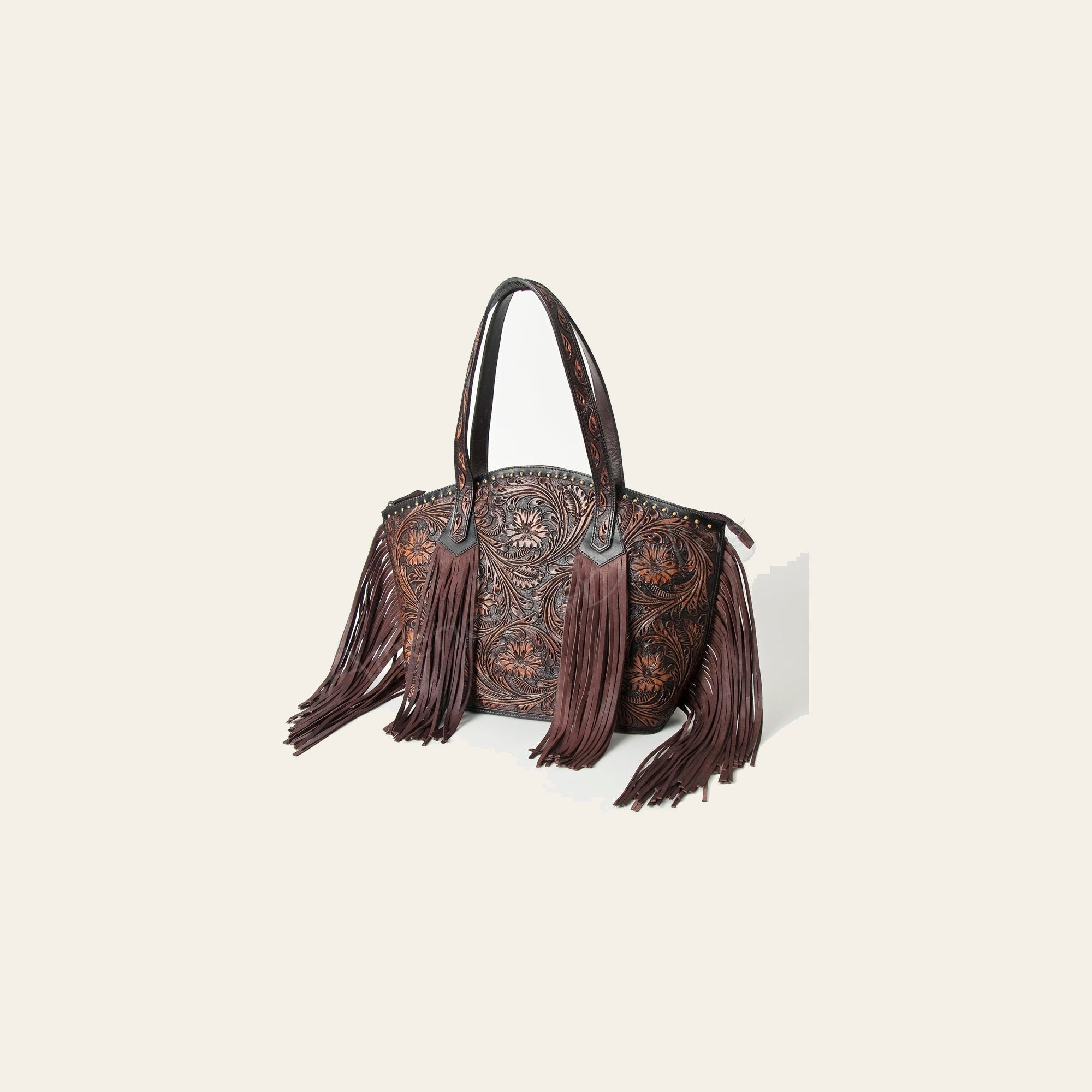 American Darling Tote Bag, Hair-On Cowhide Western Leather Purse with Fringes, Handcrafted, 13in (H) X 19.5in (W) X 7in (D)