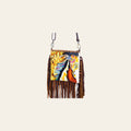 American Darling Large Cross body Bag, Hand Painted Western Art, Fringed Vegetable Tanned Leather, 6in X 8.5in X 1in