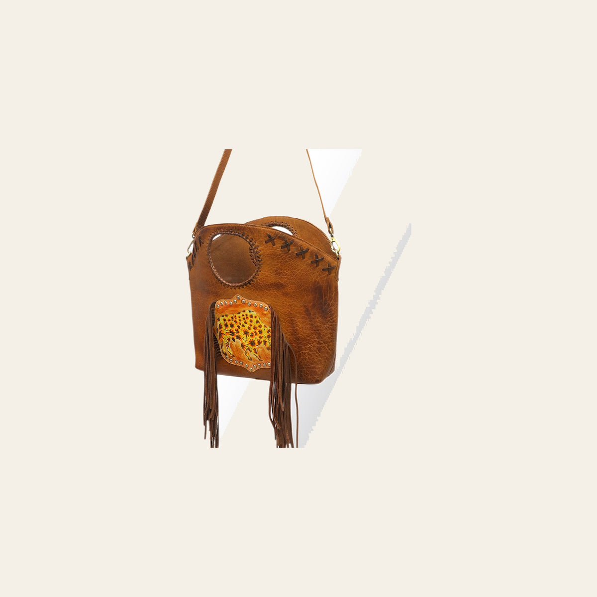 American Darling Bucket Bag Western Hand Painted Genuine Leather Handcrafted Purse with Fringes and YKK Zipper