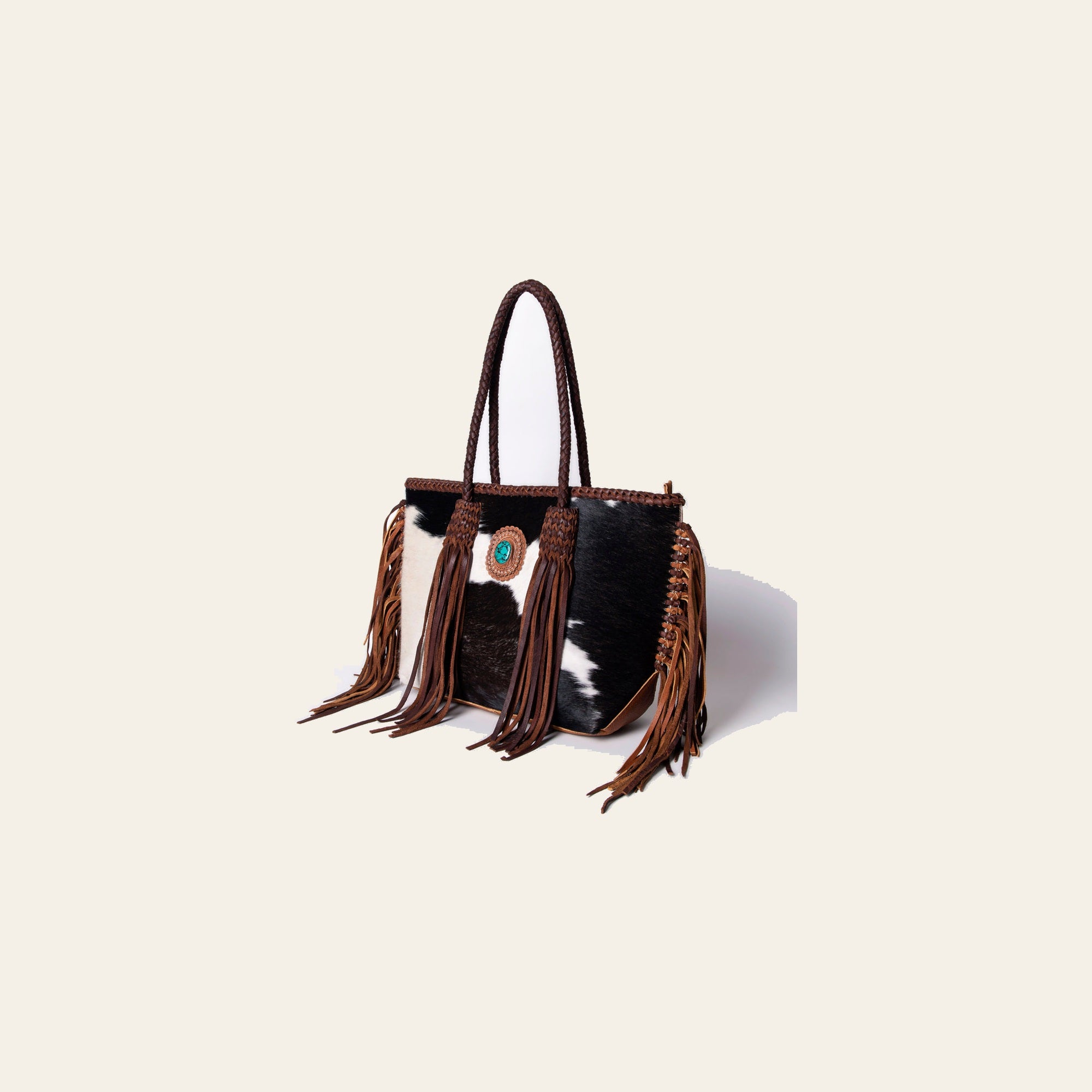 American Darling Tote Bag Western Hair-On Cowhide Genuine Leather Handcrafted Purse with Fringes and Braided Straps